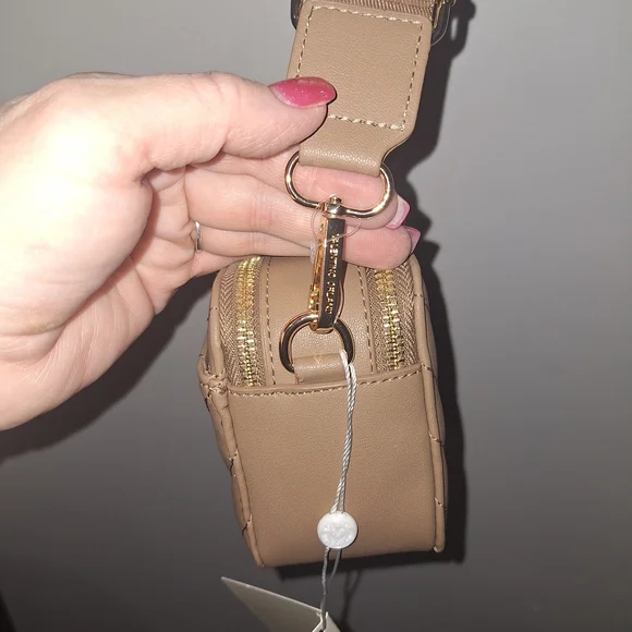 Valentino Orlandi Taupe Quilted Crossbody with Gold V Accent - Picture 6 of 8